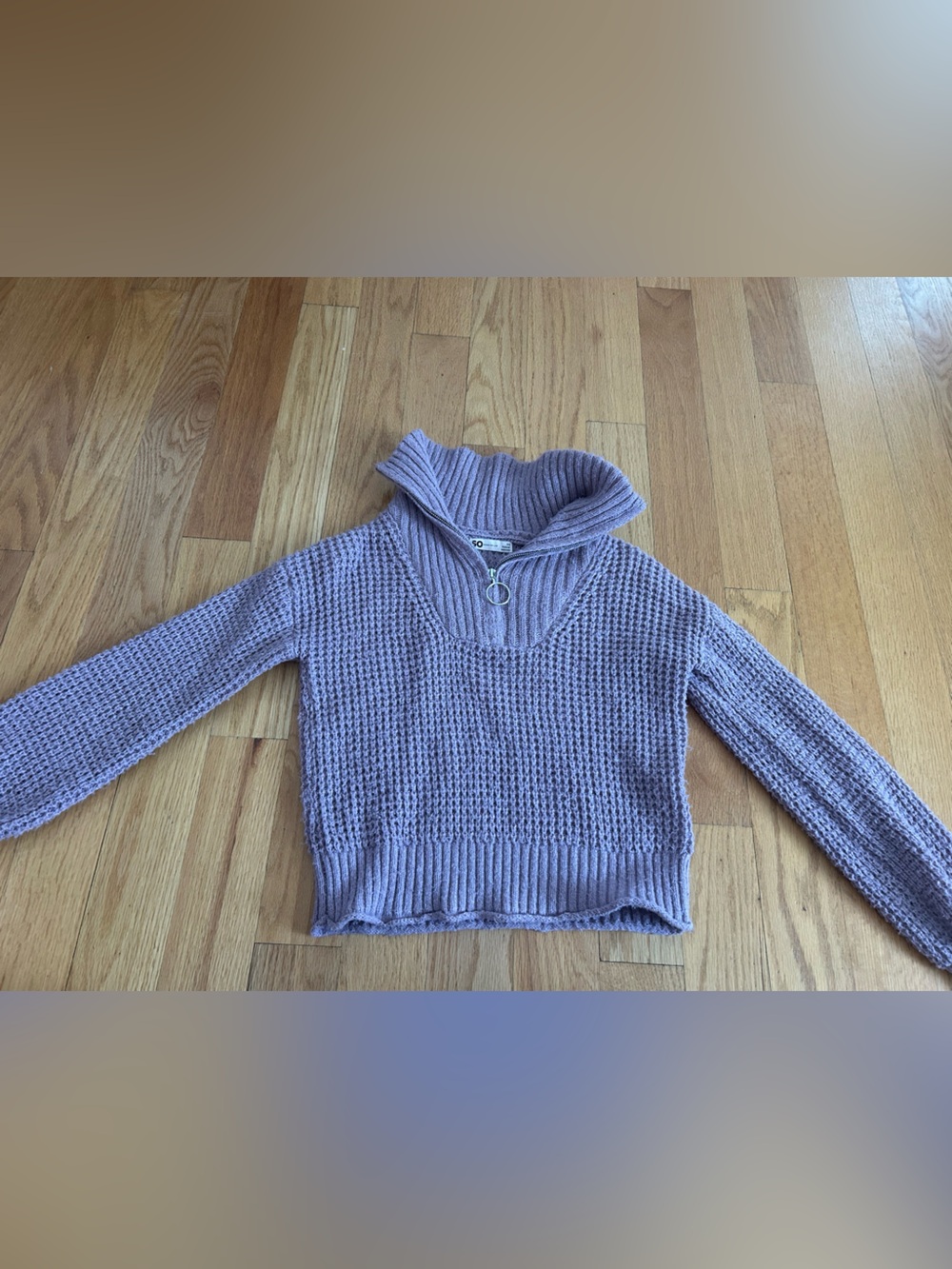 SO Lavender Zip Cowl Neck Chunky Knit Sweater